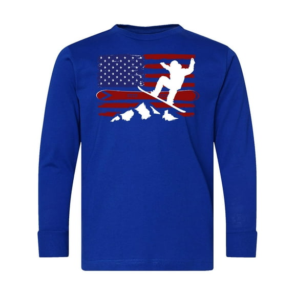 Inktastic Snowboarding Us Flag Long Sleeve Youth T-Shirt