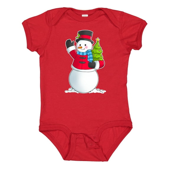 Inktastic Snowman Holding Christmas Tree Boys or Girls Baby Bodysuit