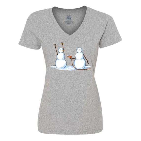 Inktastic Snowman Stickup with Hairdryer Women's V-Neck T-Shirt