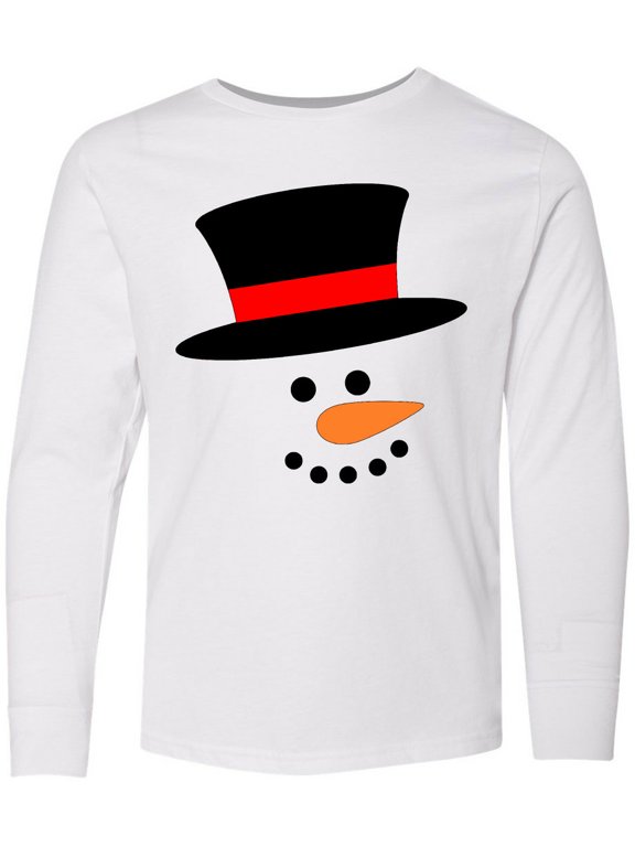 Snowman with Top Hat and Carrot Nose Long Sleeve Youth T-Shirt