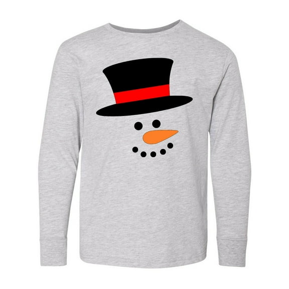 Inktastic Snowman with Top Hat and Carrot Nose Long Sleeve Youth T-Shirt
