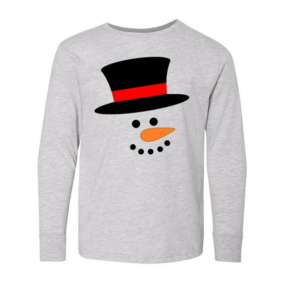 Inktastic Snowman with Top Hat and Carrot Nose Long Sleeve Youth T-Shirt