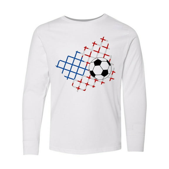 Inktastic Soccer Ball, Net with American Flag Colors Long Sleeve Youth T-Shirt