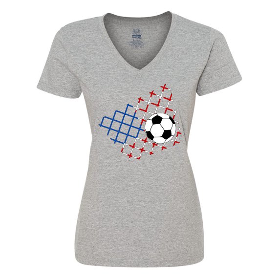 Inktastic Soccer Ball, Net with American Flag Colors Women's V-Neck T-Shirt