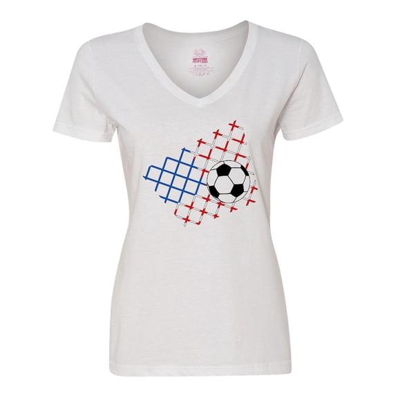 Inktastic Soccer Ball, Net with American Flag Colors Women's V-Neck T-Shirt