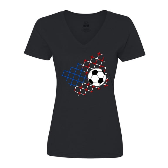 Inktastic Soccer Ball, Net with American Flag Colors Women's V-Neck T-Shirt