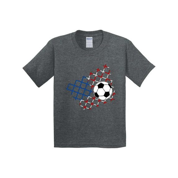 Inktastic Soccer Ball, Net with American Flag Colors Youth T-Shirt