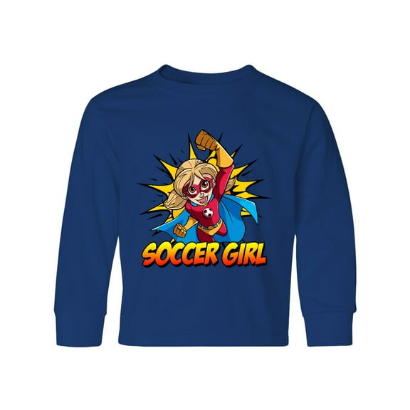 Inktastic Soccer Girl Superhero Long Sleeve Youth T-Shirt