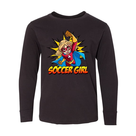 Inktastic Soccer Girl Superhero Long Sleeve Youth T-Shirt
