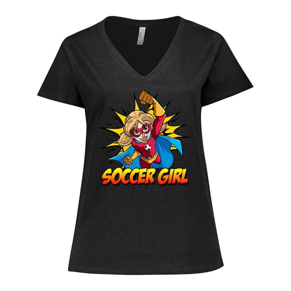 Inktastic Soccer Girl Superhero Women's Plus Size V-Neck T-Shirt