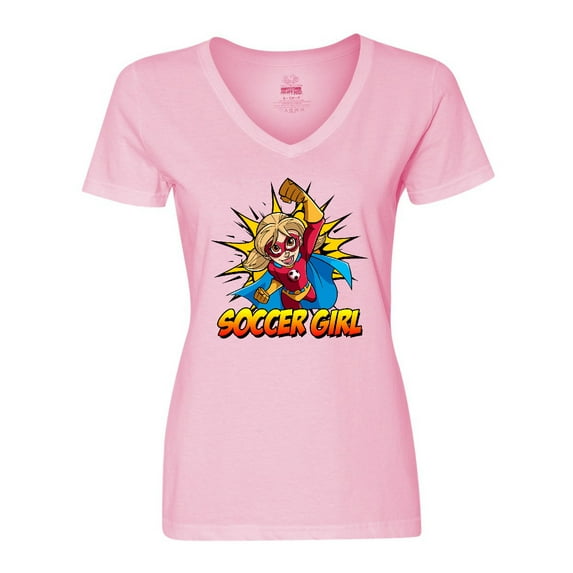 Inktastic Soccer Girl Superhero Women's V-Neck T-Shirt