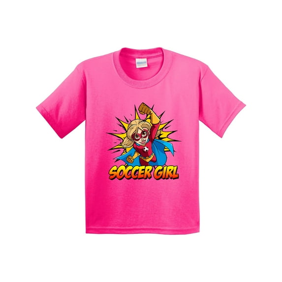Inktastic Soccer Girl Superhero Youth T-Shirt