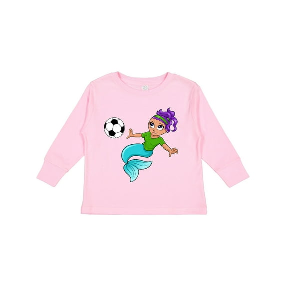 Inktastic Soccer playing mermaid Boys or Girls Long Sleeve Toddler T-Shirt