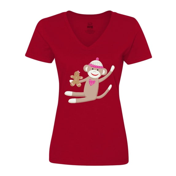 Inktastic Sock Monkey Gingerbread Women's V-Neck T-Shirt