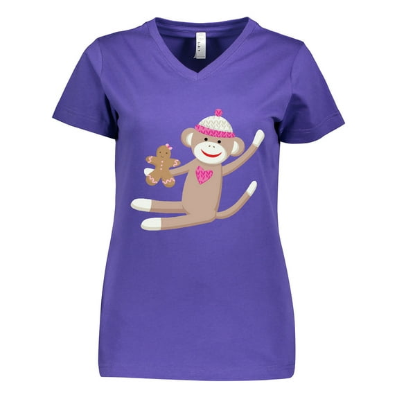 Inktastic Sock Monkey Gingerbread Women's V-Neck T-Shirt