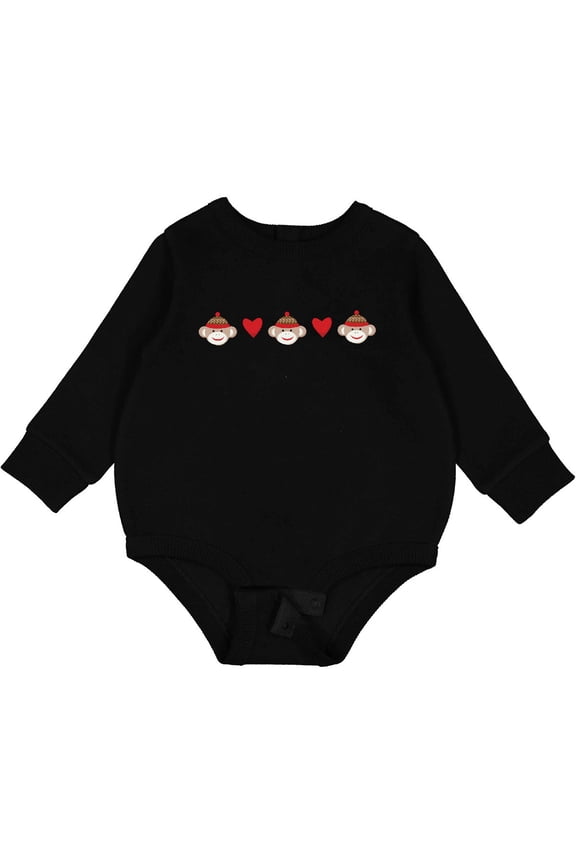 Sock Monkey Heart Border Baby Fleece Bodysuit