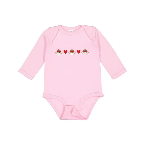 Inktastic Sock Monkey Heart Border Boys or Girls Long Sleeve Baby Bodysuit
