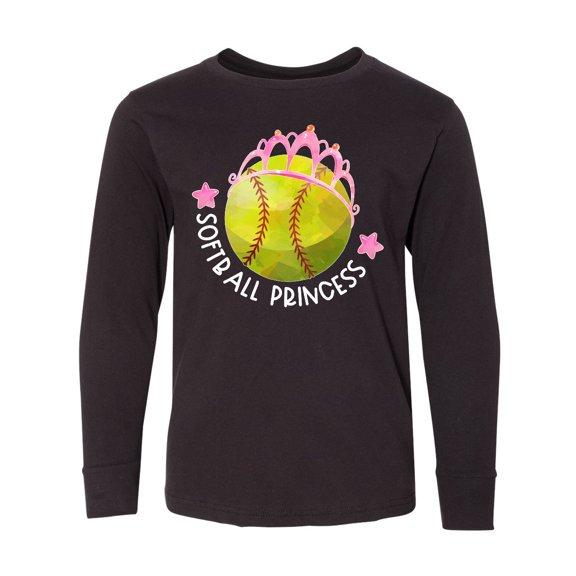Inktastic Softball Princess- Tiara Long Sleeve Youth T-Shirt
