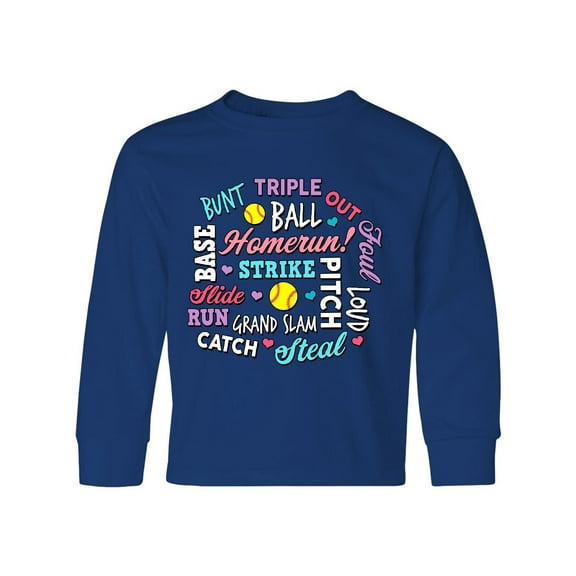 Inktastic Softball Word Salad with Softball and Hearts Long Sleeve Youth T-Shirt