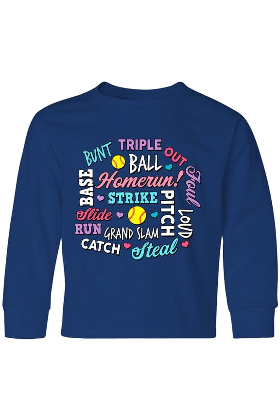 Softball Word Salad with Softball and Hearts Long Sleeve Youth T-Shirt