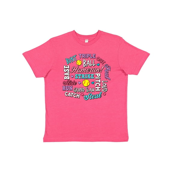 Inktastic Softball Word Salad with Softball and Hearts Youth T-Shirt