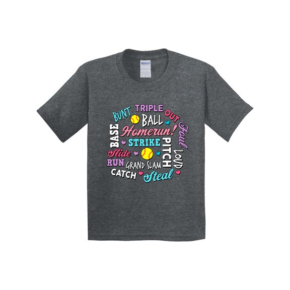 Inktastic Softball Word Salad with Softball and Hearts Youth T-Shirt