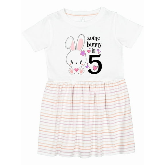 Inktastic Somebunny is Five 5th Birthday Bunny Girls Toddler Dress