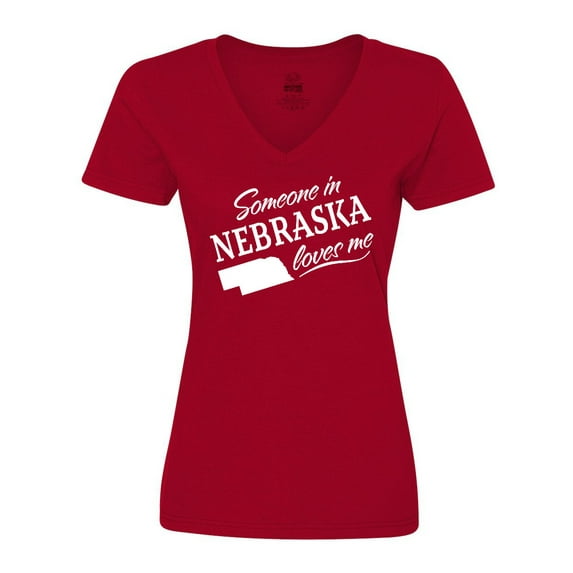 Inktastic Someone in Nebraska Loves Me Women's V-Neck T-Shirt