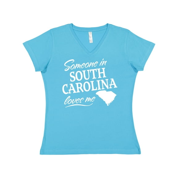 Inktastic Someone in South Carolina Loves Me Women's V-Neck T-Shirt