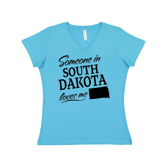 Inktastic Someone in South Dakota Loves Me Women's V-Neck T-Shirt