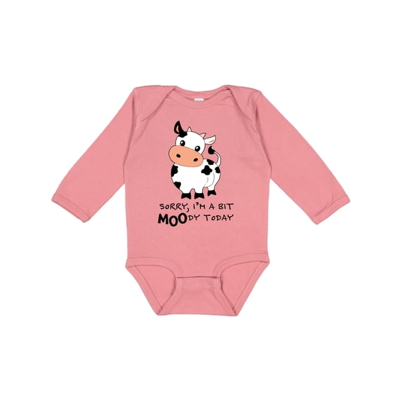 Inktastic Sorry, I'm a Bit Moody Today Cute Cow Pun Boys or Girls Long Sleeve Baby Bodysuit