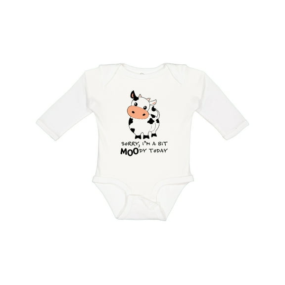Inktastic Sorry, I'm a Bit Moody Today Cute Cow Pun Boys or Girls Long Sleeve Baby Bodysuit