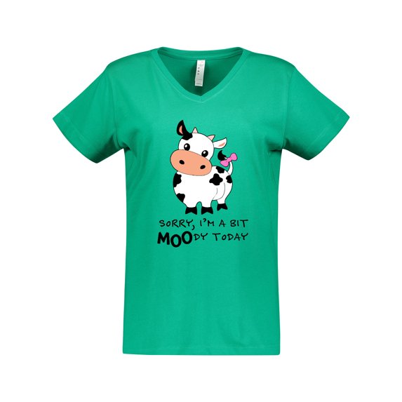 Inktastic Sorry, I'm a Bit MOOdy Today Cute Cow Pun Women's V-Neck T-Shirt
