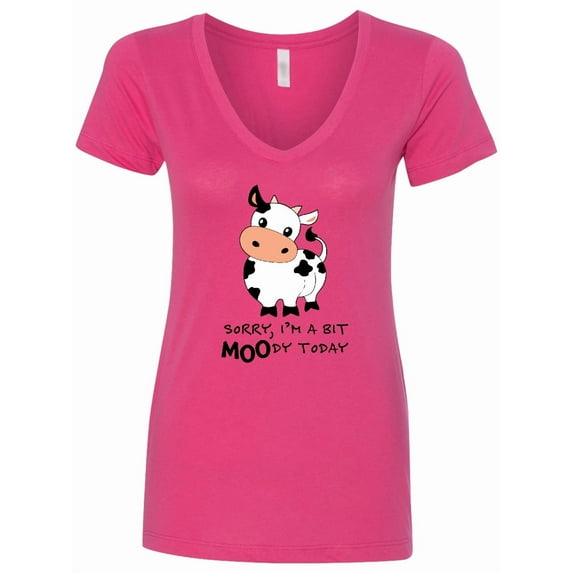 Inktastic Sorry, I'm a Bit Moody Today Cute Cow Pun Women's V-Neck T-Shirt