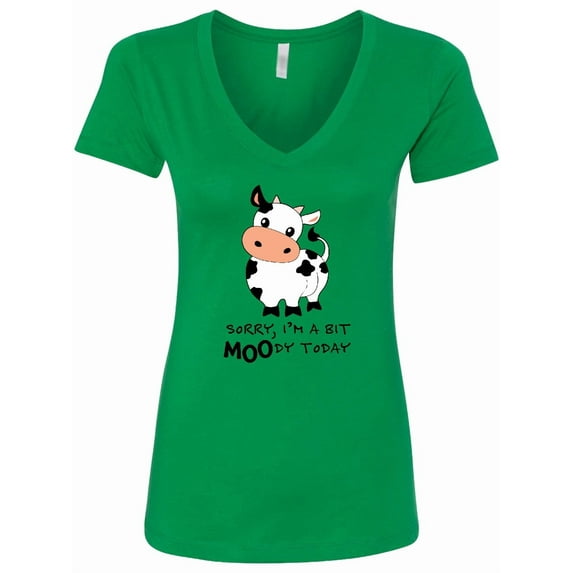 Inktastic Sorry, I'm a Bit Moody Today Cute Cow Pun Women's V-Neck T-Shirt