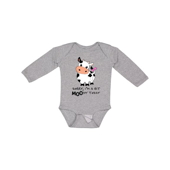 Inktastic Sorry, I'm a Bit Moody Today Cute Cow Pun Boys or Girls Long Sleeve Baby Bodysuit