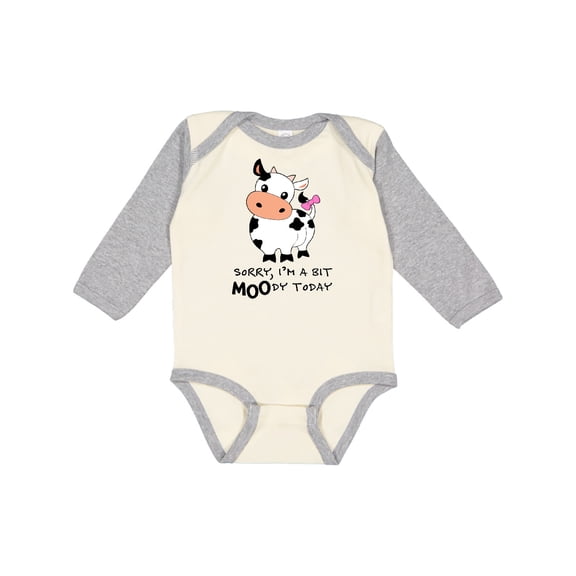 Inktastic Sorry, I'm a Bit Moody Today Cute Cow Pun Boys or Girls Long Sleeve Baby Bodysuit