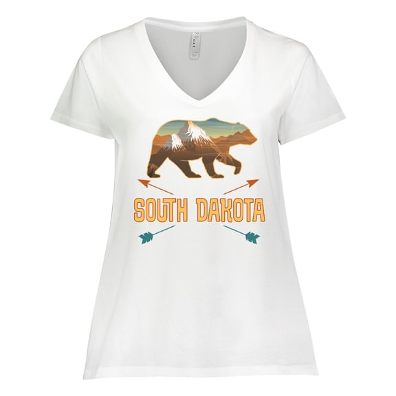 Inktastic South Dakota Vacation Bear Silhouette Women's Plus Size V-Neck T-Shirt