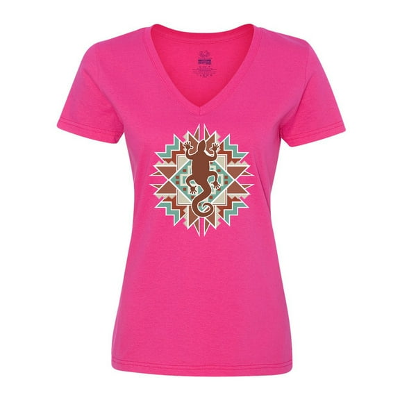 Inktastic Southwestern Native Pattern Lizard Women's V-Neck T-Shirt