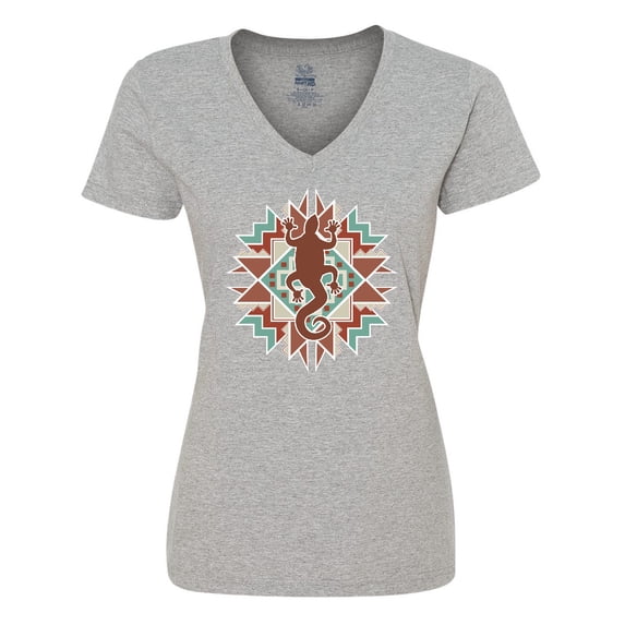 Inktastic Southwestern Native Pattern Lizard Women's V-Neck T-Shirt