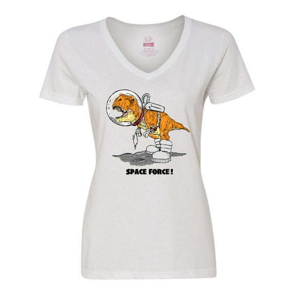 Inktastic Space Force Dinosaur Astronaut Women's V-Neck T-Shirt