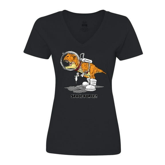 Inktastic Space Force Dinosaur Astronaut Women's V-Neck T-Shirt