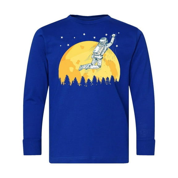 Inktastic Space Outerspace Moon and Astronaut Long Sleeve Youth T-Shirt