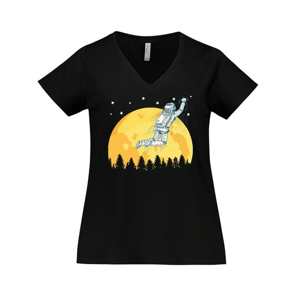 Inktastic Space Outerspace Moon and Astronaut Women's Plus Size V-Neck T-Shirt