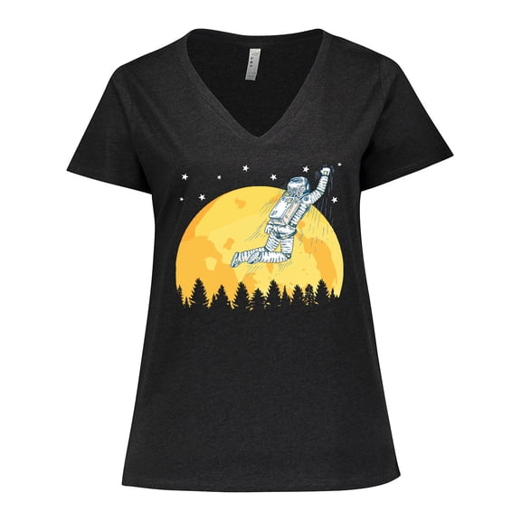 Inktastic Space Outerspace Moon and Astronaut Women's Plus Size V-Neck T-Shirt