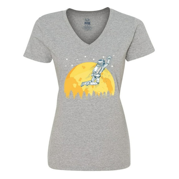 Inktastic Space Outerspace Moon and Astronaut Women's V-Neck T-Shirt