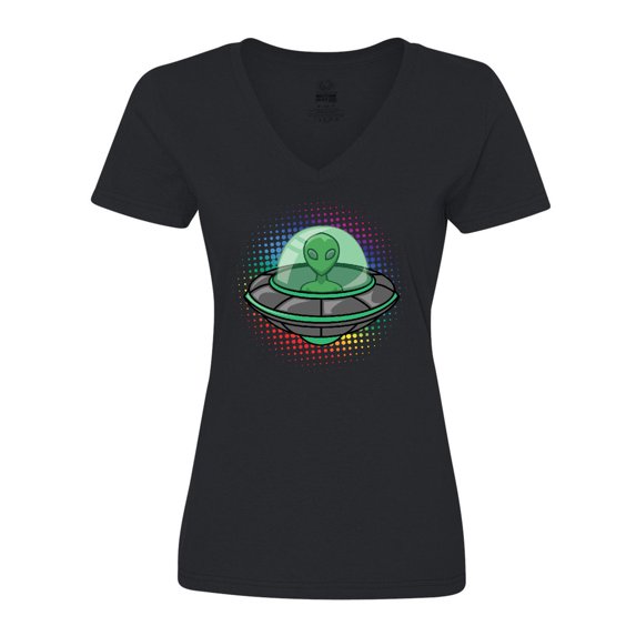 Inktastic Spaceship Funny Alien Outer Space Women's V-Neck T-Shirt