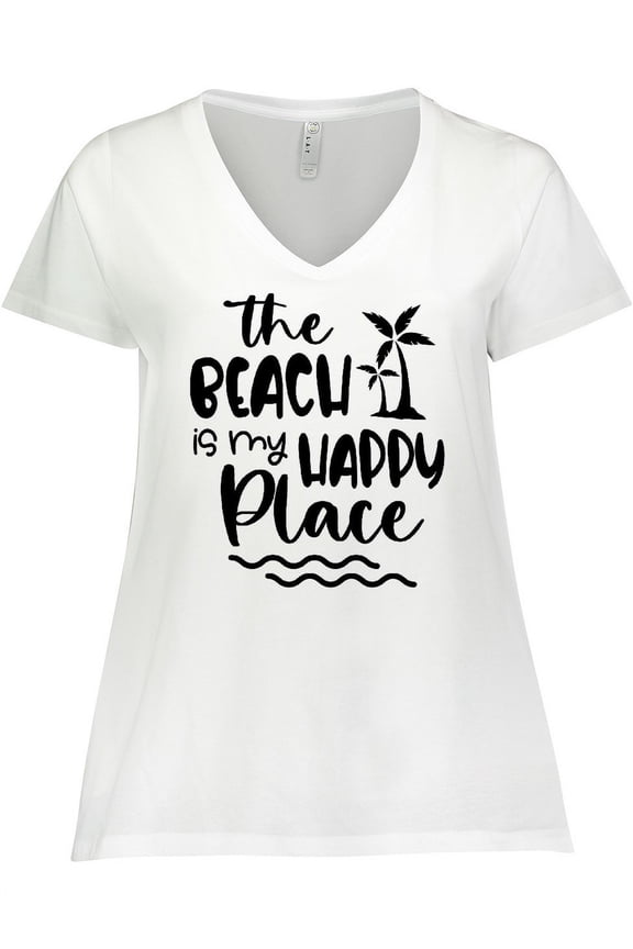 Spring Break the Beach is My Happy Place Women's Plus Size V-Neck T-Shirt