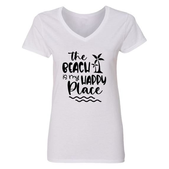 Inktastic Spring Break the Beach is My Happy Place Women's V-Neck T-Shirt