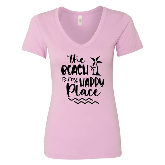 Inktastic Spring Break the Beach is My Happy Place Women's V-Neck T-Shirt